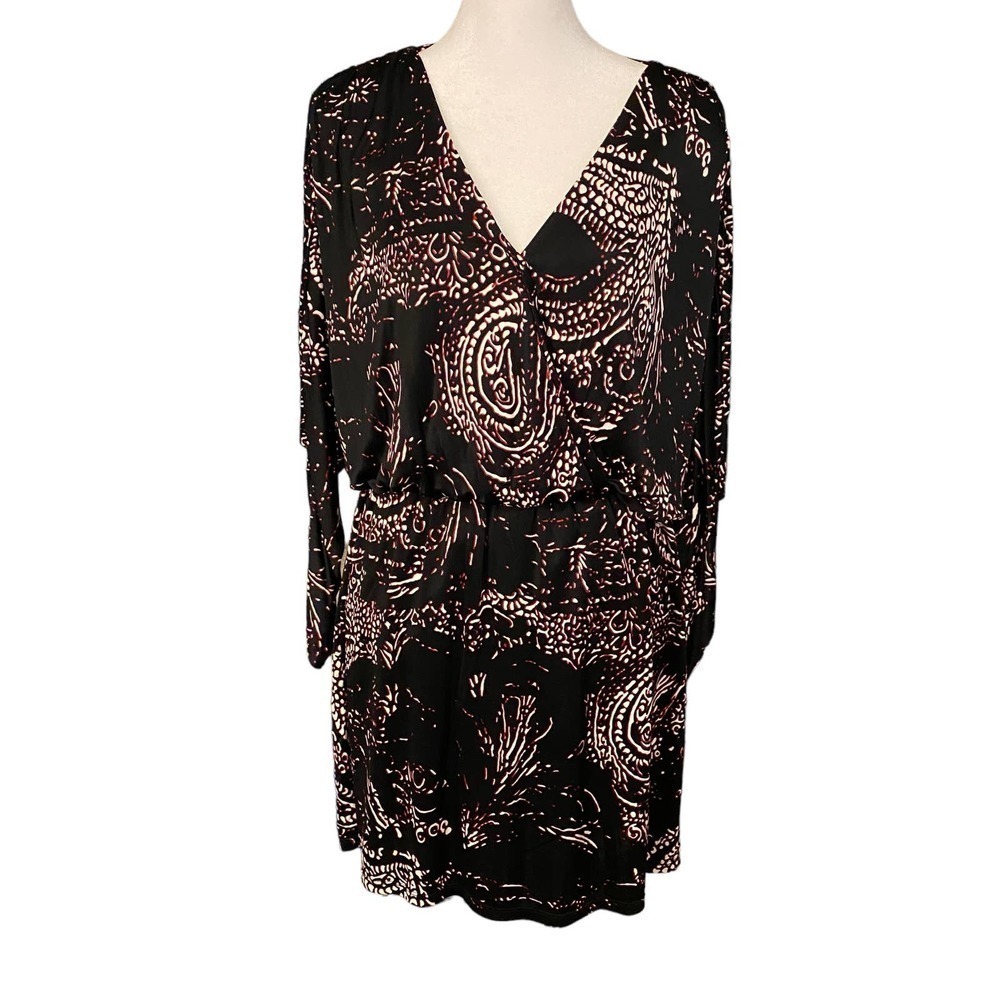 Parker Black Dolman Sleeve Elastic Waist Lined Paisley Catalina Dress Sz Medium - Picture 2 of 10